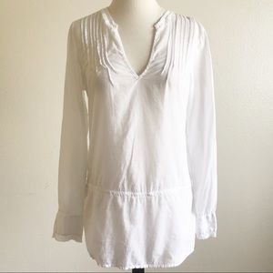 Vince White 100% Cotton Long Sleeve V Neck Raw Trim Blouse